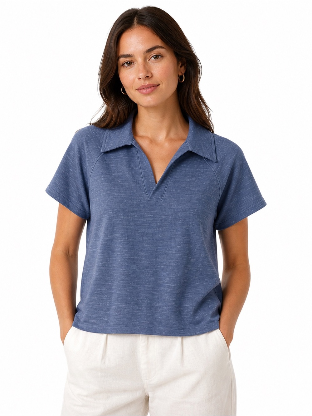 NWT T by Talbots Blue Polo V-Neck Short Sleeve Top - 0483